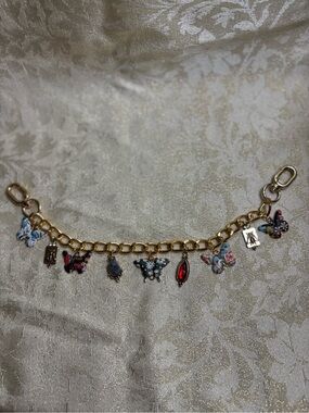 Gold-tone Handbag Charm Chain with Floral Butterflies & Multi-color Charms